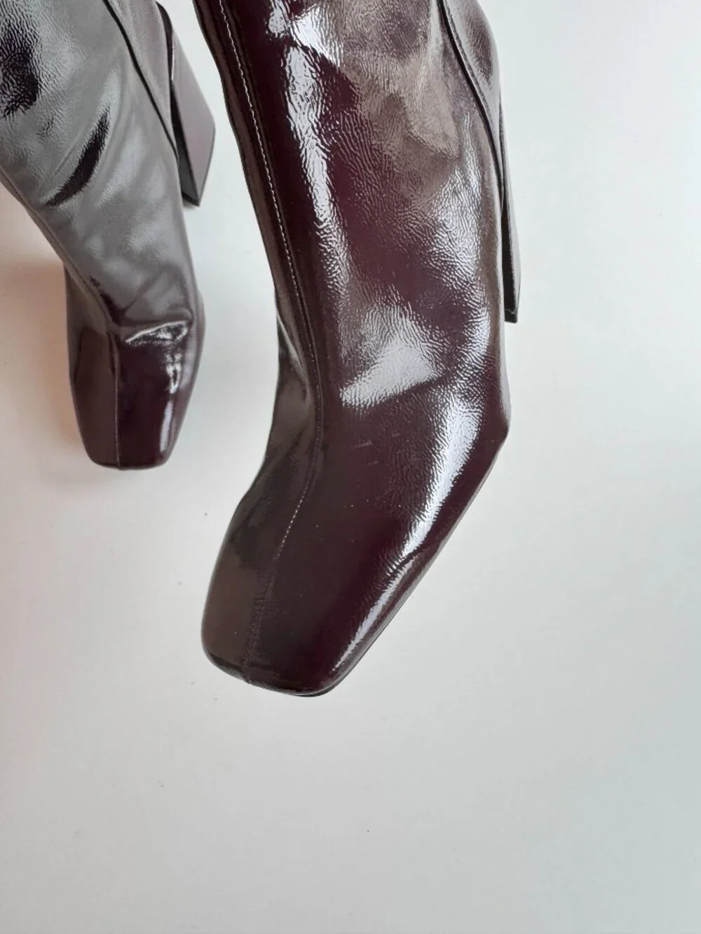 NWOT ZARA Dark Burgundy Patent Faux Leather Block Heel Ankle Boots, Size 40 - Picture 5 of 12